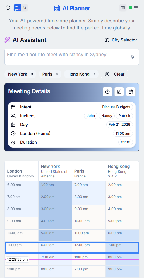 WorldTimePlanner AI App Screenshot
